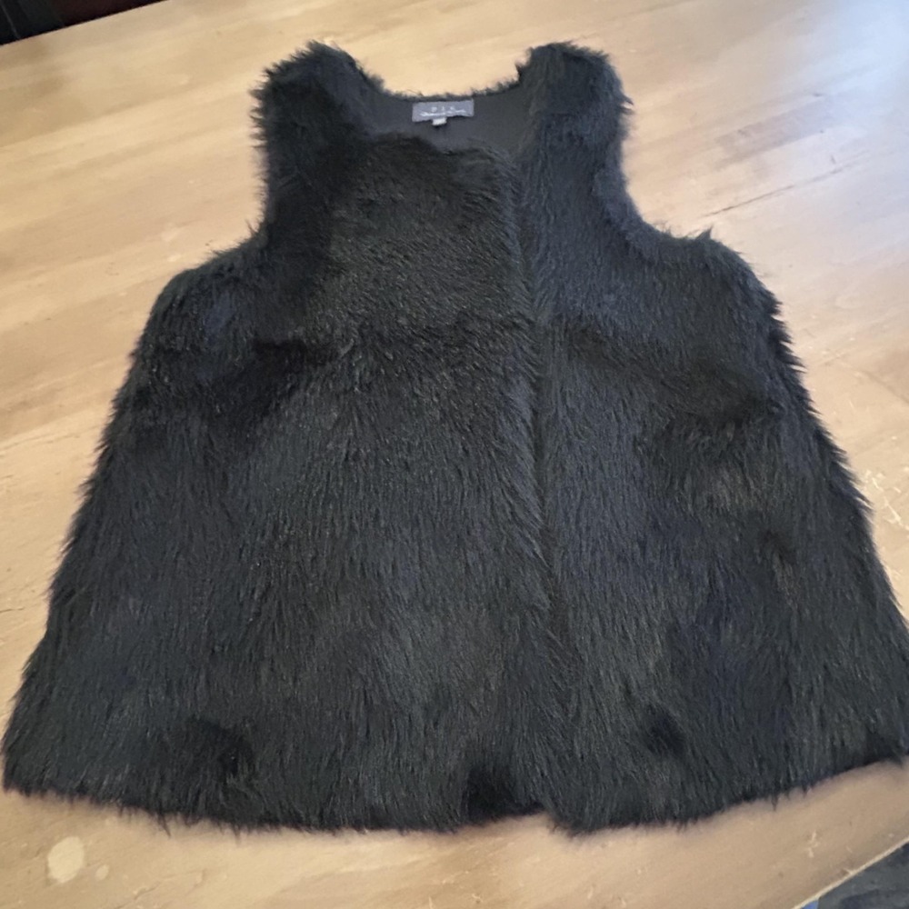 PJK Patterson J. Kincaid Vest Womens XS/S Black Faux Fur Lined Open Front Shaggy